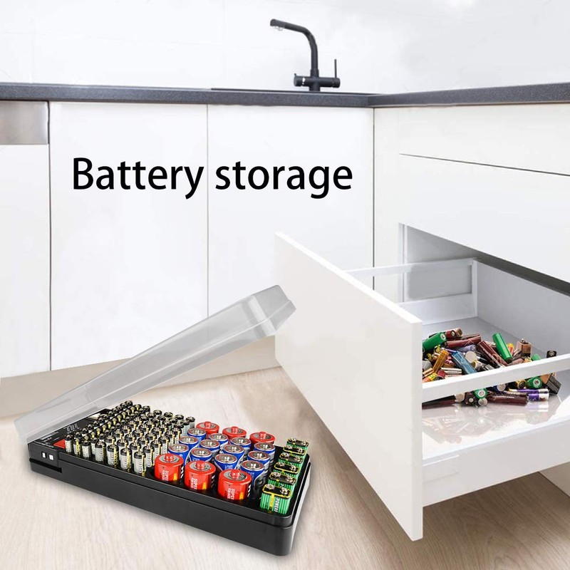 LUEXBOX Battery Organizer Storage Case Holder with Tester Holds 98