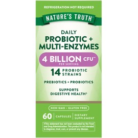 Probióticos con enzimas  60 cápsulas  Apto para el estómago para hombres y mujeres  Sin OMG, sin gluten  por Natures Truth                            