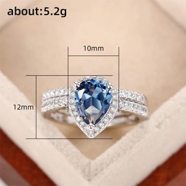 2ct Engagement Rings Sets for Women Pear Shape Sapphire Bridal Ring Sets，Cubic Zirconia Wedding Band Twisting Infinity Promise Fake Diamond Rings for Women's 7#