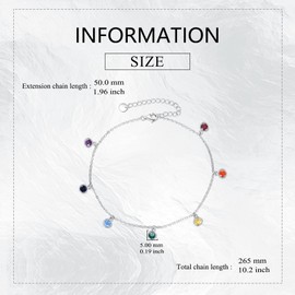 AXELUNA 7 Chakra Ankle Bracelet Sterling Silver Round Zirconia Beach Anklet Bracelet Link Hot Wife Ankle Bracelet Birthday Christmas Gifts for Women Wife Girlfriend