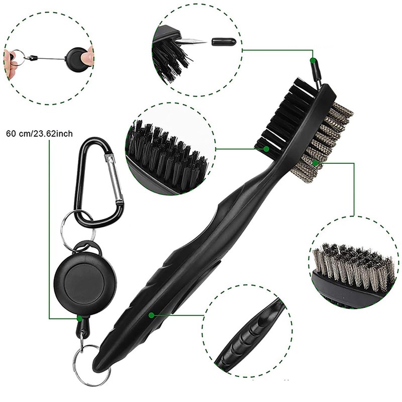 LeTradeJP Golf Brush, Black 3 in 1 Golf Cleaning Brush,