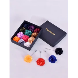 Panfanrel 16 Pieces Flower Men's Lapel Pins Handmade Satin Boutonniere Pin for Suit Wedding Groom with a Box(Multicolor 2)