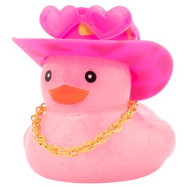 wonuu Car Rubber Ducks Light Pink Cowboy Hat, Dashboard Decorations Sparkling Duck for Car Ornament Accessories with Cap Heart Glasses Chain (Light Pink Pink Gold)