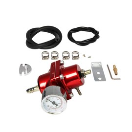 Universal Adjustable Fuel Pressure Regulator Kit with 0-140 PSI Gauge Aluminum Gas Oil Injection Pressure Regulator Red FPR