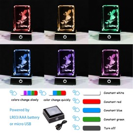 Movdyka Crystal 3D Fairy with Dragonfly Figurine Gifts for Women, Laser Engraved Fairy Keepsake with LED Base Home Ornaments, Glass Lovely Gifts for Her