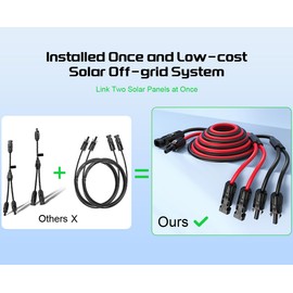 Bateria Power Y-Branch Solar Connectors 21FT 10AWG Extension Cable, Solar Cable Parallel Adaptor Solar Panel Wire in Pair with Female and Male Connectors for Solar Panel (1*M/FF+1*F/MM)