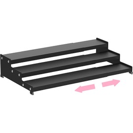 Wobmmi Expandable Spice Rack organizer with 3-Tier step shelf for cabinet,seasoning rack organizer.Great for Kitchen countertop shelves,Pantry and more (1pack/Black)