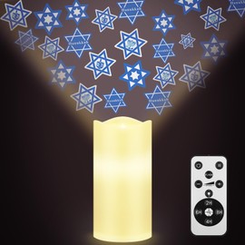 Baquler Hanukkah Flameless Candle Chanukah Decoration Projector Light Blue LED Candle Battery Operated Night Light with Remote and Timer Wedding Table Decor Hanukkah Birthday Jewish Chanukah Party