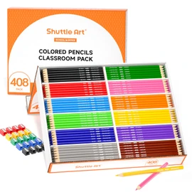 Shuttle Art Colored Pencils Bulk, 408 Pack Coloring Pencil Set Plus 20 Sharpeners, 12 Assorted Colors, Classroom Pack School Supplies