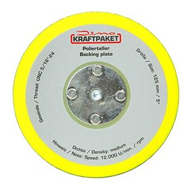 Dino Kraftpaket 640259 125 mm Backing Plate 5/16-24 with Velcro - Polishing Pad for 600W-8mm, 650W-9mm Eccentric Buffers, Yellow