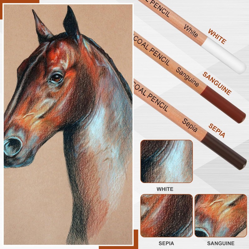 Geyoga 36 Pcs Professional Charcoal Pencils Extra soft, Soft, Medium,