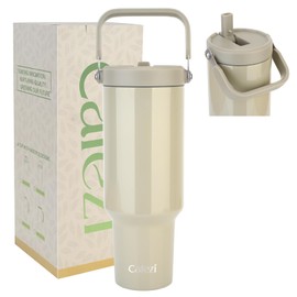 Cafezi 40 oz Insulated Tumbler with Top Handle and Flip Straw