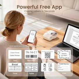 CLABEL Máquina etiquetadora con cinta, impresora térmica Bluetooth 221B de 2 pulgadas de código de barras portátil sin tinta para pequeñas empresas, o