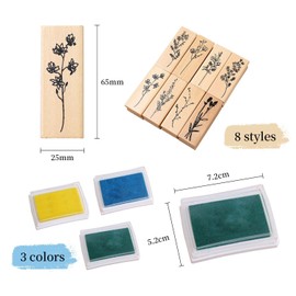 8 Pieces Of Wooden Flower And Plant Stamps, 3 Pieces Of Color Ink Pads, Clay Stamps, Rubber Stamps, Stamp Set, Stamp Flowers
