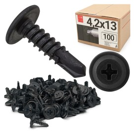 100er Packung schwarze Bohrschrauben 4,2x13 mm aus Stahl fosfatiert mit Unterlegscheibe PH Kreuzschlitz für Trockenbau, Metallprofil, Rigips, Holz