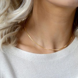 Mauzew 18K Gold Plated Necklaces for Women Simple Gold Box Choker Necklaces Dainty Thin Gold Chain Necklaces Minimalist Layering Everyday Jewelry