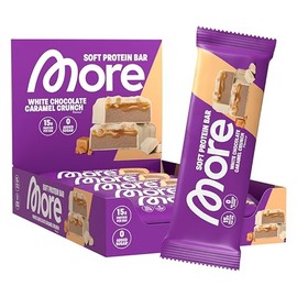 MORE Protein Bar, 10er Box, 10 x 50 g, White Chocolate Caramel Crunch, Protein Riegel ohne Zuckerzusatz