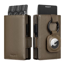 VULKIT Card Holder Wallet with Airtag Holder & ID Window Pop Up Slim Leather Wallet RFID Blocking Magnetic Closure for Credit Cards and Cash Green