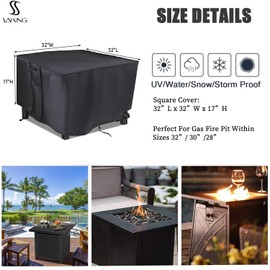 Kasla - Funda para Hoguera Redonda y Cuadrada - Resistente al Agua y Resistente a los Rayos UV, Black - Square, 32" L x 32" W x 17" H