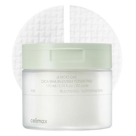 celimax- Almohadilla tónica para imperfecciones Ji.Woo.Gae Cica BHA | Almohadillas exfoliantes hidratantes y humectantes para pieles mixtas grasas