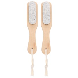 Baluue 2pcs Foot Scrub Tool Wooden Handle Pumice Stone Dead Skin Remover Exfoliating Brush for Feet