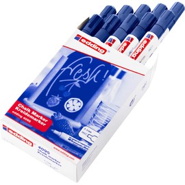 edding 4095 Chalk Marker - Blue - 10 Chalk Pens - Bullet Tip 2-3 mm - Medium Tip Wet Wipe Pen for Chalkboards, Windows, Glass, Mirrors - Liquid Chalk Marker Pens for Opaque Cover