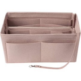 FonVan Handbag Organiser, Insert with Key Chain, Felt Bag Organiser for Women, Inner Pockets for Handbags with Removable Zip, Bag Key Ring for Women (Khaki-M), khaki