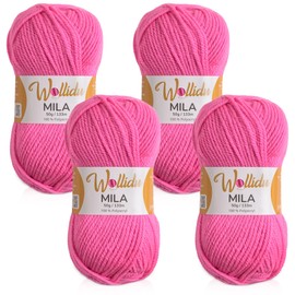 Wollidu Mila Yarn for Crochet and Knitting, 4 x 50 g/133 m, Knitting Yarn, 100% Polyacrylic, Crochet Yarn, Royal Blue