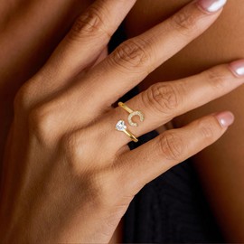 Treasure Bender Initial Rings for Girls Women - 14K Gold Plated Letter D Initial Ring for Girls Teen Girl Gifts Trendy Stuff, 5 6 7 8 9 10 11 12 13 14 15 16 Year Old Girl Birthday Gifts