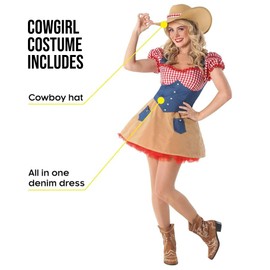 Fun Shack Ladies Cowgirl Costume - Adult Cowgirl Outfit, Western Dress, Cowboy Costume for Women, Fancy Dress, Medium
