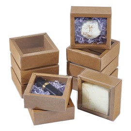 BENECREAT 16pcs Kraft Paper Drawer Box, 8.2x8.3x3.2cm Square Homemade Soap Box with Blank Tags, Small Cardboard Present Packaging Boxes for Present Party Jewelry Crafts Weeding
