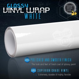 Solutions Gloss White Glossy Vinyl Wrap Film Decal Bubble Free Air Release - 36" x 60" In