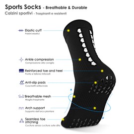 PERMANENTLY001 Non-slip Grip Soccer Socks Men Women Breathable Anti-slip Football Sports Crew Sock Yoga Running Gym Large 9-12 2Black+2white L 4P