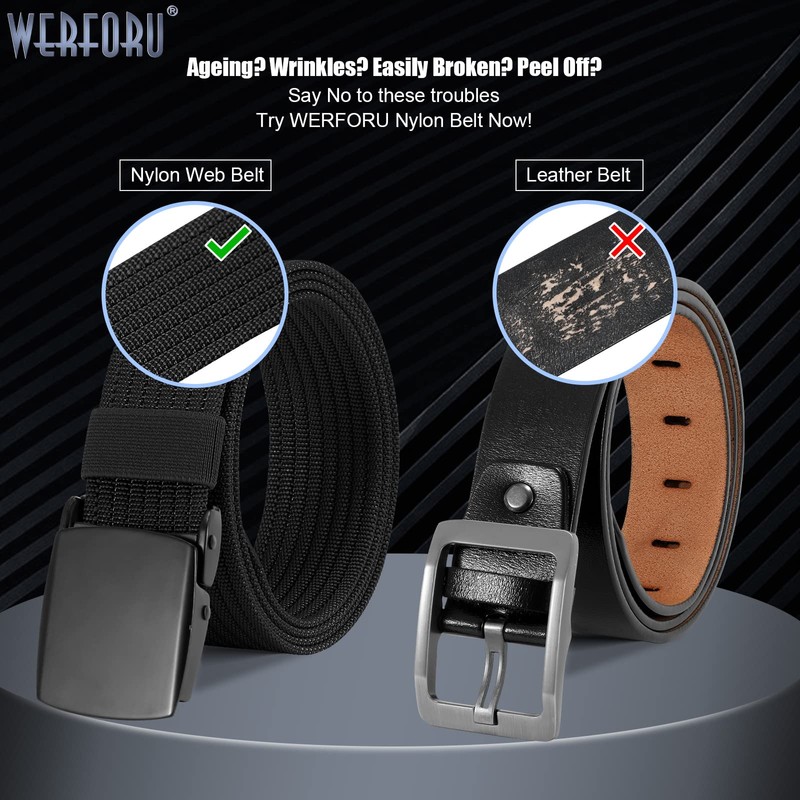 WERFORU Men's Nylon Belt, Military Tactical Belts Breathable Webbing Canvas