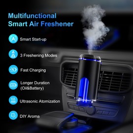 ASTRALER Smart Car Air Freshener with 3 Essential Oils, Car Fresheners Long Lasting, Rechargeable Car Aroma Diffuser and DIY Perfume Choose, Smart Auto On/Off(Black)