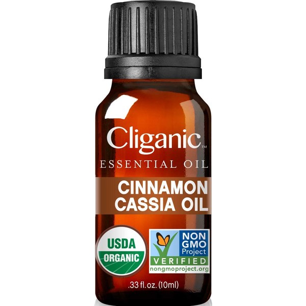 Cliganic USDA Organic Cinnamon Cassia Essential Oil, 100% Pure Natural Undiluted, for Aromatherapy | Non-GMO Verified