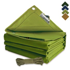 FoundGo 10x12ft Canvas Tarp 22 Mil Tarps 14 oz Canvas Tarpaulin Heavy Duty Cloth Water/UV Resistant Cover with Rustproof Grommets & Ropes for Cars,Roofs,Boats,Camps,Sunshades，Moisture Barrier -Avocado