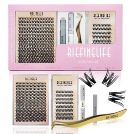 Waterproof Lash Clusters Kit - Hypoallergenic 8-18mm Cluster Lashes with 150-Hour Wear | Beginner Friendly DIY Eyelash Extensions Kit (Includes Glue, Remover, Tweezers) (Black-Mix)