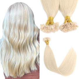 Sindra Blonde U Tip Hair Extensions Real Human Hair 50 Strands 50g Pre Bonded Hair Extensions Platinum Blonde Keratin Hair Extensions #60 18inch