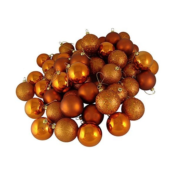 60ct Burnt Orange Shatterproof 4-Finish Christmas Ball Ornaments 2.4" (60mm)