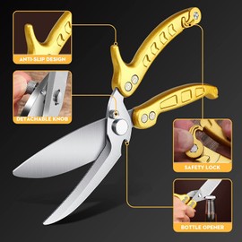 DRAGON RIOT Poultry Scissors, Removable, Heavy Duty Meat Scissors, Multi-Purpose Kitchen Scissors for Cutting Bones, Meat, Poultry, Vegetables, Seafood and Pizza, Bone Scissors, Yellow