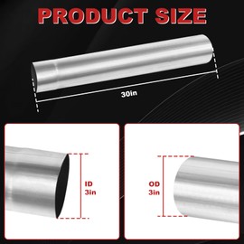 LCGP 3" Custom Mandrel Straight Exhaust Pipe, 30" Long, Made of High Quality Stainless Steel Fit 3 Inch Exhaust Pipe
