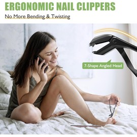 HANDWENG Toenail Clippers for Seniors Thick Toenails, Angled Head Toe Nail Black