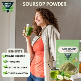 Green Royalty – Soursop Powder 8oz | 100% Natural Guanabana Fruit | Caffeine-Free, Sugar-Free, Gluten-Free | Non-GMO | Herbal Drink Powder | Raw & Pure