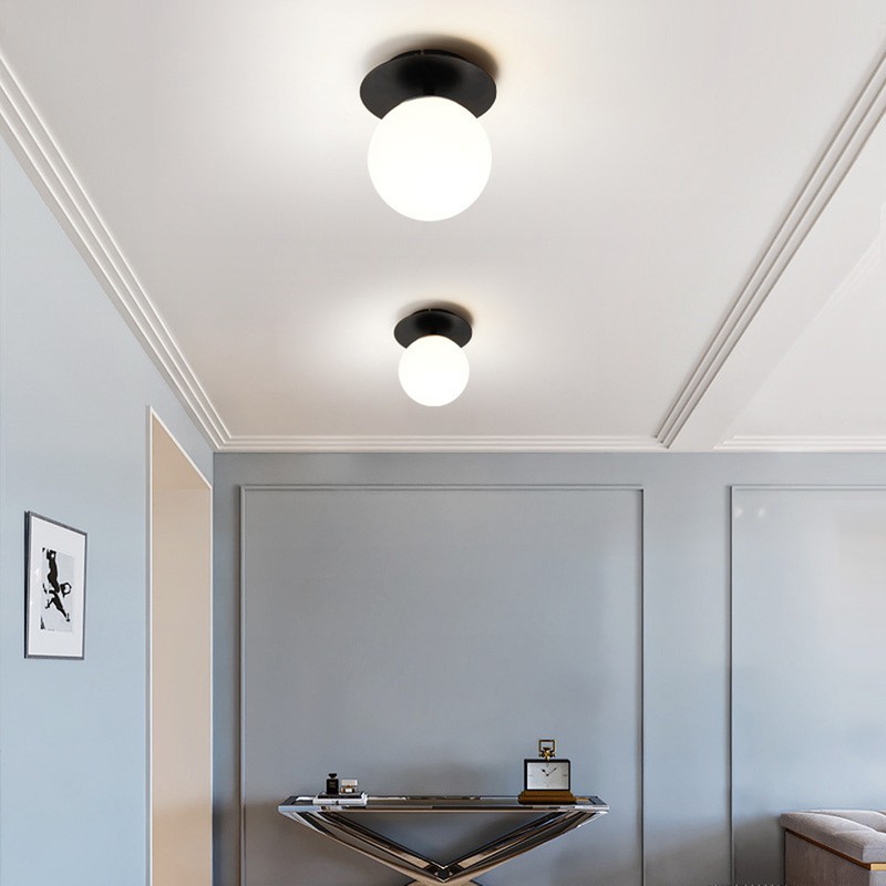 White Glass Globe Ceiling Light 18cm Diameter G9 Base Globe