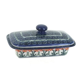 Blue Rose Polish Pottery - Orange Peach Posy Butter Dish - Fits 1 Stick - Butter Dish for Countertop Organization and Storage
