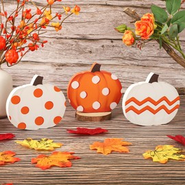 COCHIE Fall Pumpkin Decorations for Home Indoor, Thanksgiving Table Decor, Harvest Tabletop Decoration, Wooden Pumpkins Signs Block for Tiered Tray Party Shelf Display Set of 3