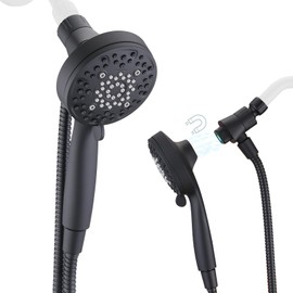 PDPBath High Pressure 6-Setting Handheld Shower Head, Magnetic Shower Head with Handheld Sprary, Removable Shower Head with Magnetic Guidance Docking System, 60'' Stainless Steel Hose, Matte Black