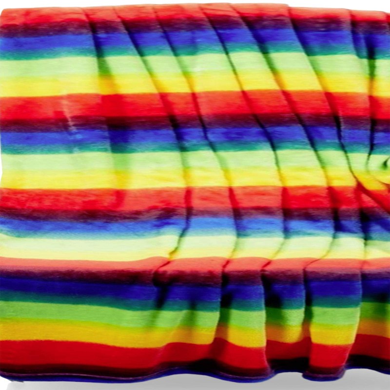 QPC Direct Rainbow Stripe Mircofibre Super Soft Plush Fleece Blanket