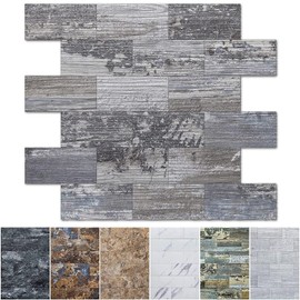 Art3d 10-Sheet Peel and Stick Backsplash PVC Wall Tile, Stickon Tile for Kitchen Backplash, Bathroom Vanities, Fireplace Decor, Laundry Table, Stair Decals in Light Rustic, Plastic-Sheets